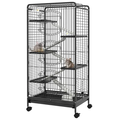 PawHut ? Cage mobile rongeur nombreux accessoires métal PP noir