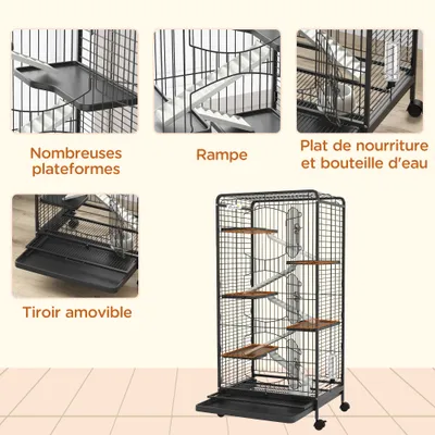 PawHut - cage roulante multi-équipement - noir PawHut - cage roulante multi-équipement - noir