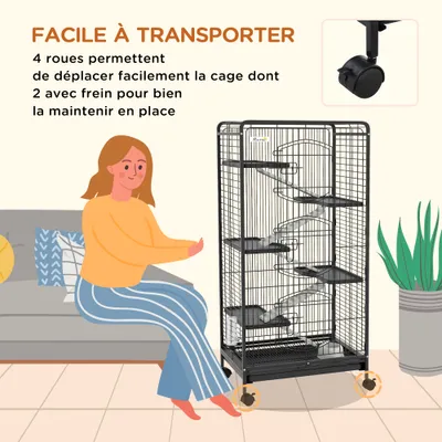 PawHut - cage roulante multi-équipement - noir PawHut - cage roulante multi-équipement - noir