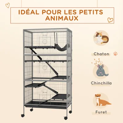 PawHut - Cage Rongeurs Multi-Équipement H.159 cm - Gris PawHut - Cage Rongeurs Multi-Équipement H.159 cm - Gris