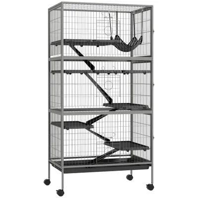 PawHut - Cage Rongeurs Multi-Équipement H.159 cm - Gris