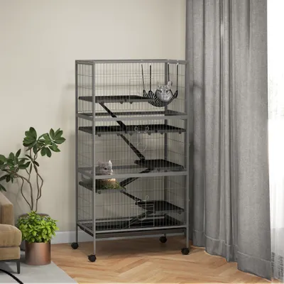 PawHut - Cage Rongeurs Multi-Équipement H.159 cm - Gris PawHut - Cage Rongeurs Multi-Équipement H.159 cm - Gris