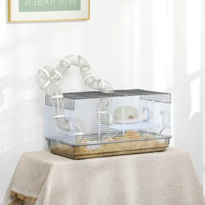 PawHut - Cage Hamster avec Tunnel et Accessoires H.31 cm - Gris PawHut - Cage Hamster avec Tunnel et Accessoires H.31 cm - Gris