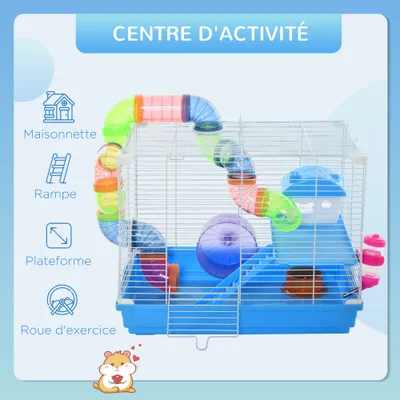 PawHut - Cage Hamster 2 Niveaux Multi-Équipement H.37 cm - Bleu PawHut - Cage Hamster 2 Niveaux Multi-Équipement H.37 cm - Bleu
