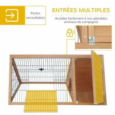 PawHut - clapier enclos ext. double porte H.53 cm - naturel PawHut - clapier enclos ext. double porte H.53 cm - naturel