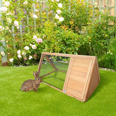 PawHut - clapier enclos ext. double porte H.53 cm - naturel