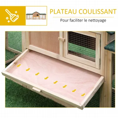 PawHut - Clapier lapins XXL 2 étages tiroir H.85 cm - Bois naturel