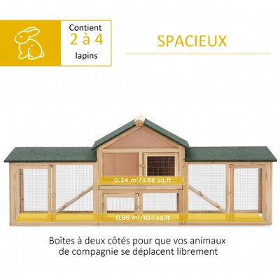 PawHut - Clapier lapins XXL 2 étages tiroir H.85 cm - Bois naturel