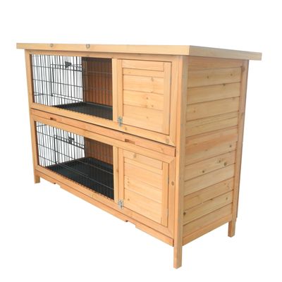 PawHut - Clapier sur pieds 2 niv. plateaux déjections 4 portes bois