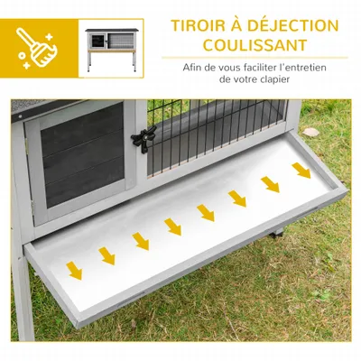 PawHut - Clapier lapin plateau coulissant H.70 cm - gris