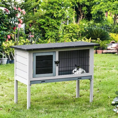 PawHut - Clapier lapin plateau coulissant H.70 cm - gris