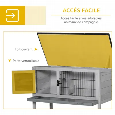 PawHut - Clapier lapin plateau coulissant H.70 cm - gris