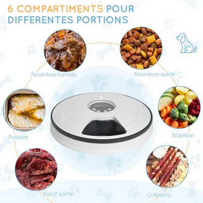 PawHut - Distributeur auto programmable 6C H.7.2 cm - blanc PawHut - Distributeur auto programmable 6C H.7.2 cm - blanc