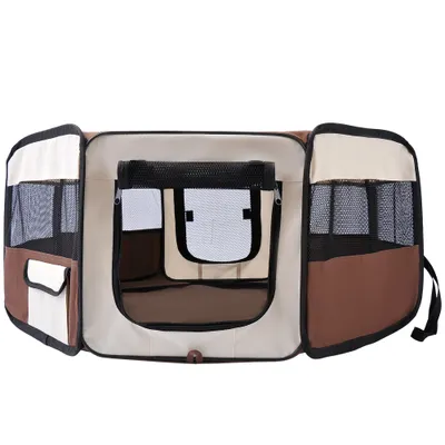 PawHut - enclos pliable 2 portes & poches H.41 cm - marron