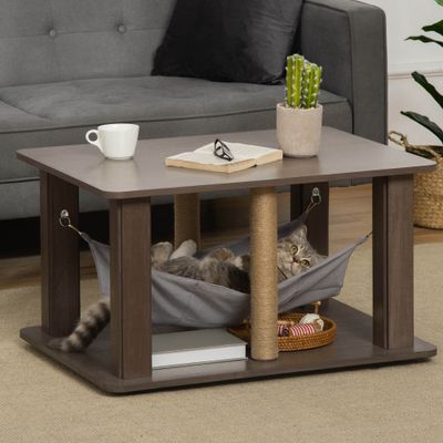 PawHut ? Table basse arbre à chat 2 en 1 - hamac, griffoirs