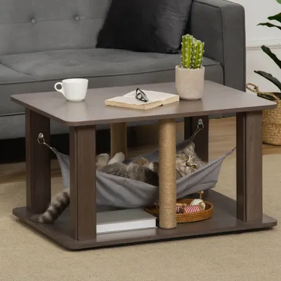 PawHut - table basse arbre chat 2-en-1 multifonction H.45,5 cm - gris