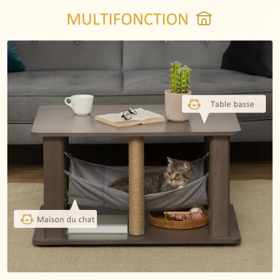 PawHut - table basse arbre chat 2-en-1 multifonction H.45,5 cm - gris
