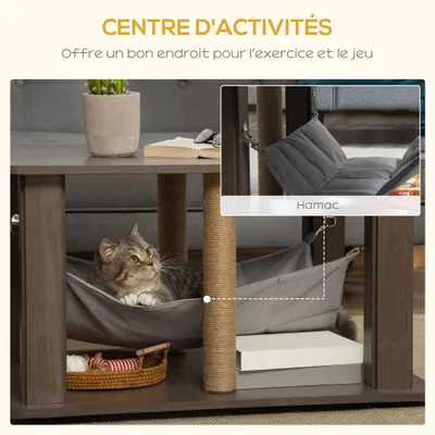 PawHut - table basse arbre chat 2-en-1 multifonction H.45,5 cm - gris