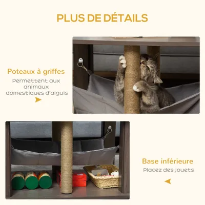 PawHut - table basse arbre chat 2-en-1 multifonction H.45,5 cm - gris