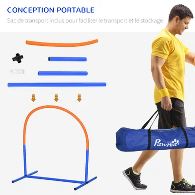 PawHut - kit agilité 4 arcs et sac H.95 cm - bleu