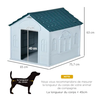 PawHut ? Niche chien design maisonnette 65 x 75 x 63 cm PP bleu blanc