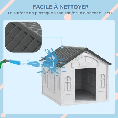 PawHut - niche chien cottage multi-accès H.63 cm - gris