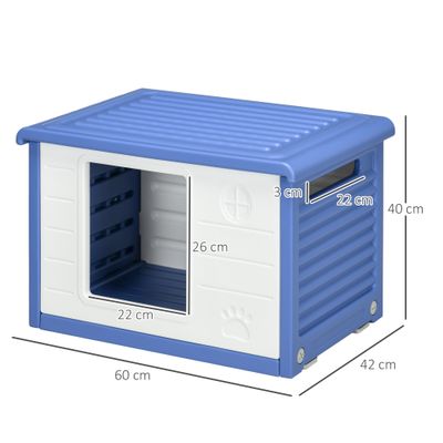 PawHut - Niche pour chien design - 60 x 42 x 40 cm - PE bleu blanc