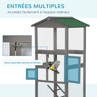 PawHut - Volière Grande 2 Portes H.165 cm - Gris