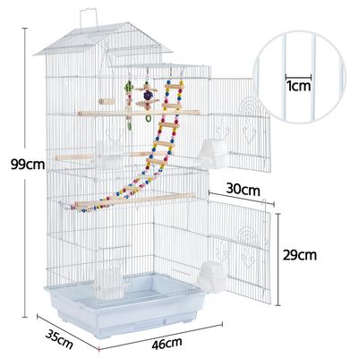 Cage à Oiseaux En Métal Avec Perchoirs, Plateau Coulissant Mangeoires