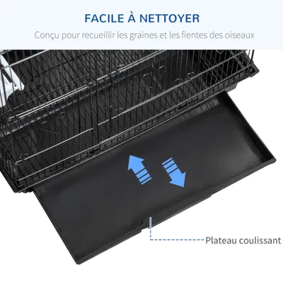 PawHut - Volière avec mangeoires et perchoirs H.92 cm - noir PawHut - Volière avec mangeoires et perchoirs H.92 cm - noir