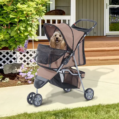 PawHut - Poussette Buggy Roue Pivotante 360° H.97 cm - Marron PawHut - Poussette Buggy Roue Pivotante 360° H.97 cm - Marron