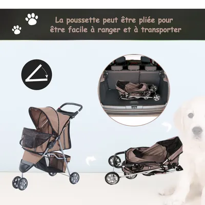 PawHut - Poussette Buggy Roue Pivotante 360° H.97 cm - Marron