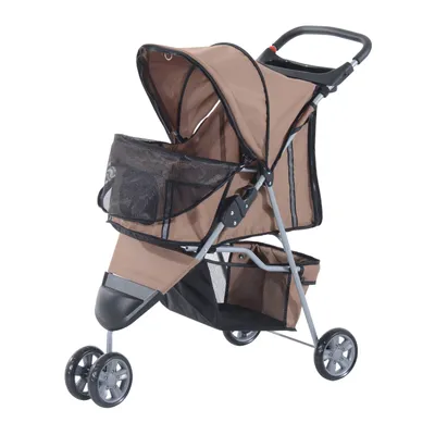 PawHut - Poussette Buggy Roue Pivotante 360° H.97 cm - Marron