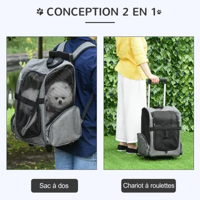 PawHut - 2 en 1 chariot sac à dos transport chien chat PawHut - 2 en 1 chariot sac à dos transport chien chat