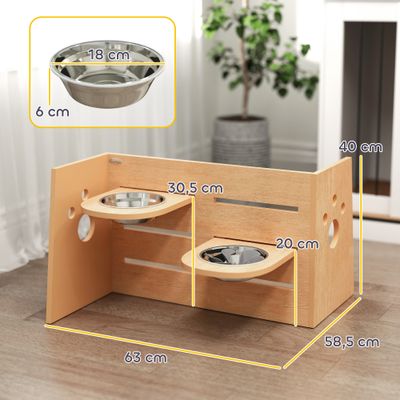 PawHut - Porte-gamelles modulable réglable écuelles incluses bois