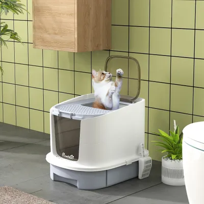PawHut - Litière Chat Tiroir Coulissant et Désodorisation - Gris