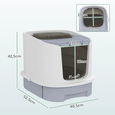 PawHut - Litière Chat Tiroir Coulissant et Désodorisation - Gris