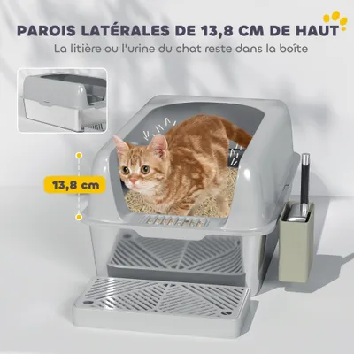 PawHut - bac à litière multi-accessoires H.29 cm - gris