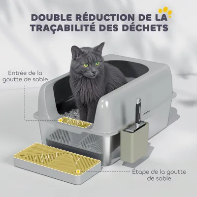 PawHut - bac à litière multi-accessoires H.29 cm - gris