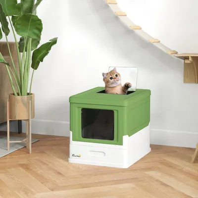 PawHut - Maison de toilette pliable chat blanc vert