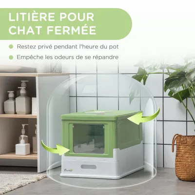 PawHut - Maison de toilette pliable chat blanc vert
