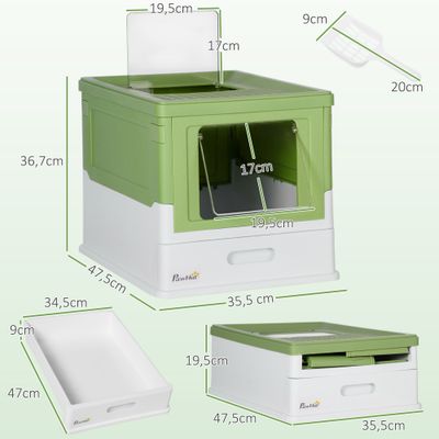 PawHut - Maison de toilette pliable chat blanc vert