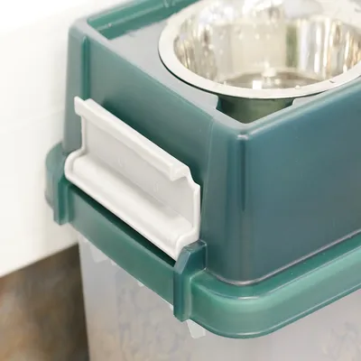 Gamelle Surélevée avec boite à croquette hermétique, 2 bols amovibles