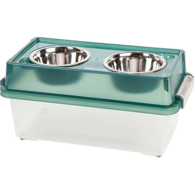 Gamelle Surélevée avec boite à croquette hermétique, 2 bols amovibles