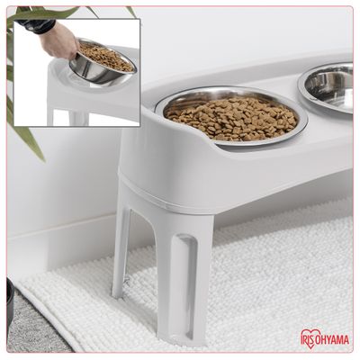 Gamelle pour chien surélevéés, 2 bols acier amovibles, H31cm, Pliable
