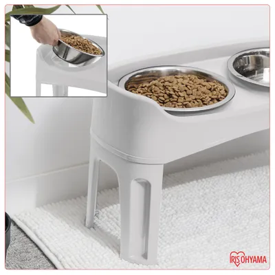 Gamelle pour chien surélevéés, 2 bols acier amovibles, H31cm, Pliable