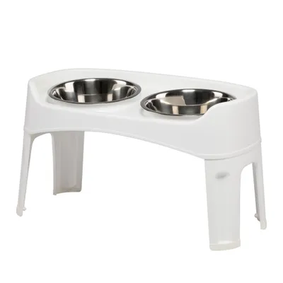 Gamelle pour chien surélevéés, 2 bols acier amovibles, H31cm, Pliable