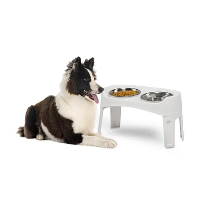 Gamelle pour chien surélevéés, 2 bols acier amovibles, H31cm, Pliable