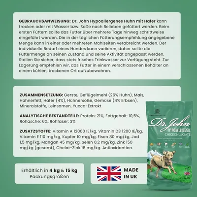 Dr John mit Huhn & Hafer für ausgewachsene Hunde – 2 x 12.5 kg Dr John mit Huhn & Hafer für ausgewachsene Hunde – 2 x 12.5 kg