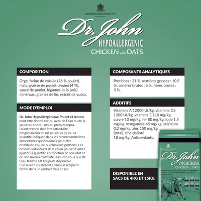 Dr John Hypoallergenic Poulet à L'avoine 2 x 12.5kg
